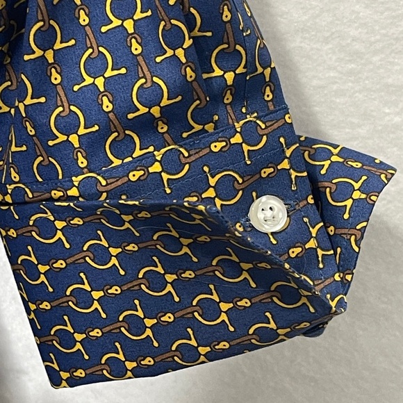 Lands End Women’s Long Sleeve Button Up Shirt Navy Gold Horse Bit Equestrian 20W - Picture 6 of 6